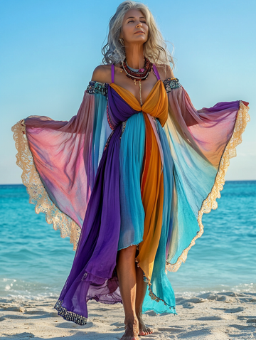 Vestido elegante de verão com contraste de cores ca2d