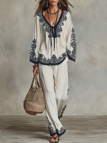 Conjunto Resort com Acabamento Floral e Estilo Boêmio Descontraído