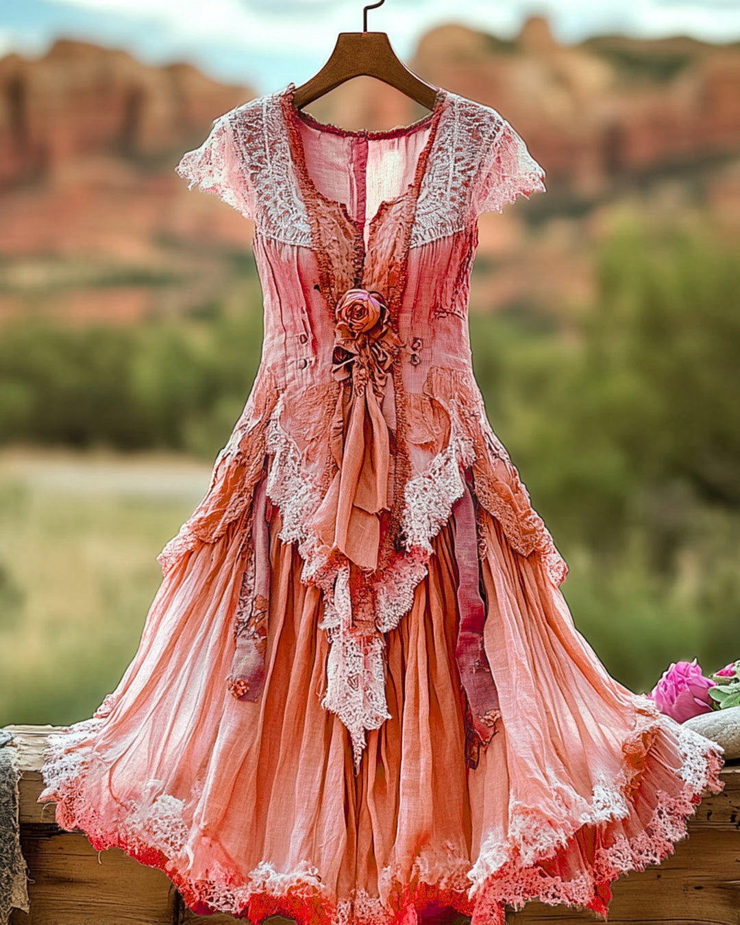 Robe d'été bleue vintage à fleurs et dentelle 9144