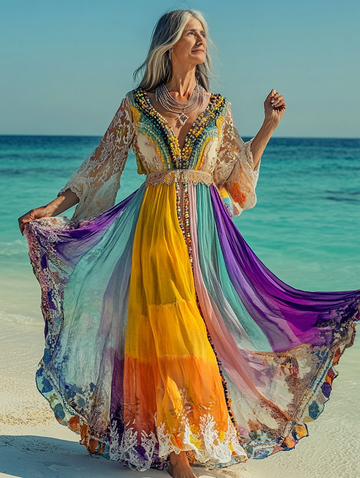 Vestido de verão elegante de cores contrastantes aa33