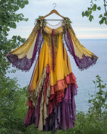 Vestido de verão com babados e renda contrastante 7c59