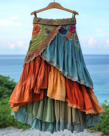 Vestido de algodão e linho em patchwork colorido de verão com contraste de cor cdb9