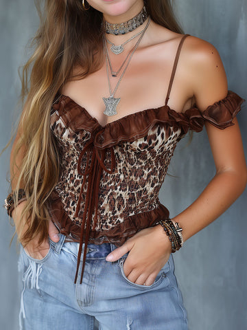 Camicetta Corsetto Boho con Stampa Leopardata e Volant