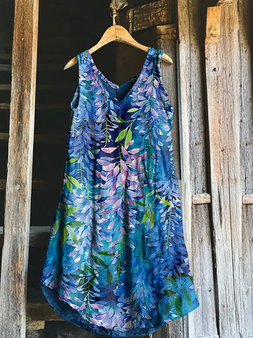 Vestido Regata de Linho Estampa Floral Vintage 1d04