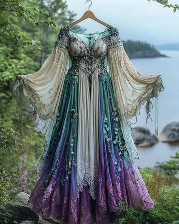 Robe d'été Contrastée à Volants et Dentelle e368