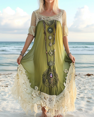 Robe en dentelle perlée turquoise pour les vacances d'été fa82
