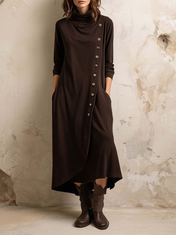 Vestido Midi Estilo Boho com Botões Laterais
