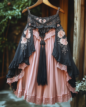 Vestido de verão patchwork de algodão e linho com babados e cores contrastantes 6d1f