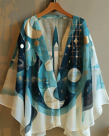 Cardigã de chiffon estampado retrô divertido para as férias de verão fa57