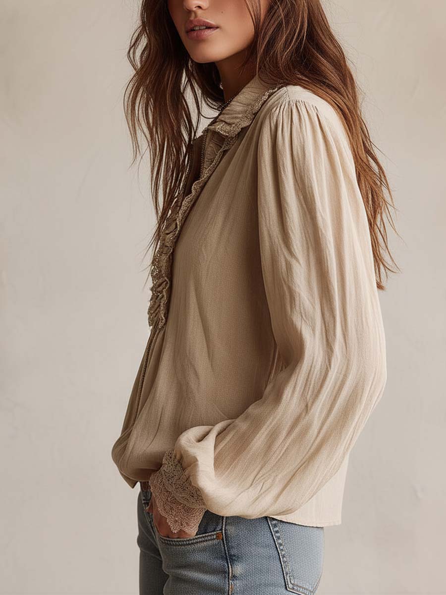 Camicetta con zip in pizzo e ruches vittoriana