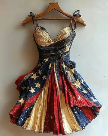 Vestito dorato con stampa a tema Giorno dell'Indipendenza 1153