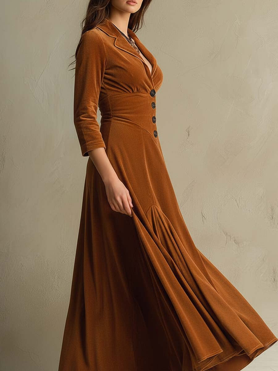 Robe élégante en velours de style blazer années 70