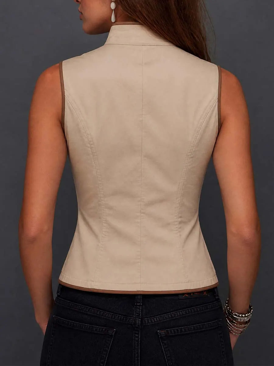 Vintage Military-style Buttons Cotton-linen Vest