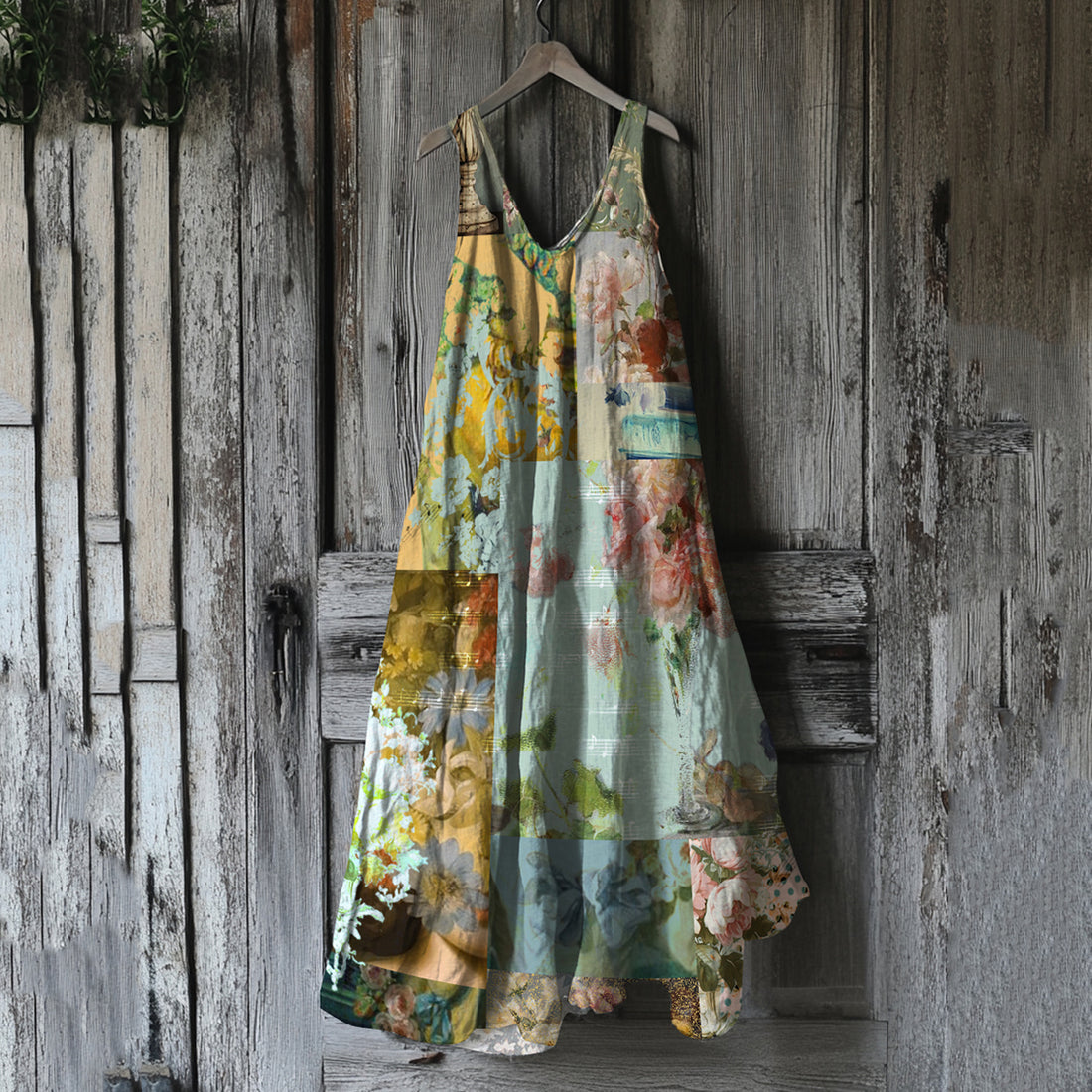 Vestido Midi Regata de Linho Estampado Floral Vintage fc78