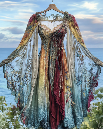 Vestido Contraste em Renda com Babados para Férias de Verão 1db1