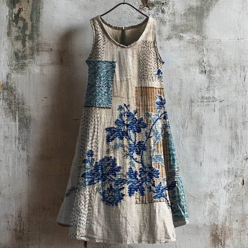 Vestido Regata de Linho Floral Chique Vintage b0f6