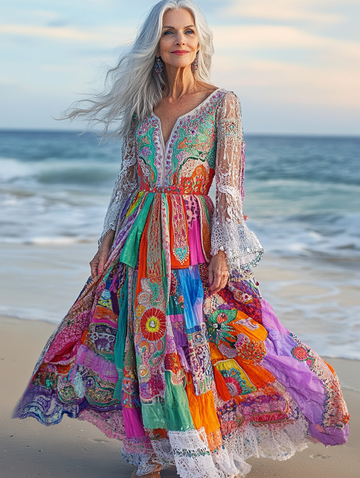 Vestido elegante de verão com contraste de cores f9ea