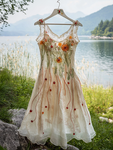 Robe d'été à volants et dentelle contrastée e696