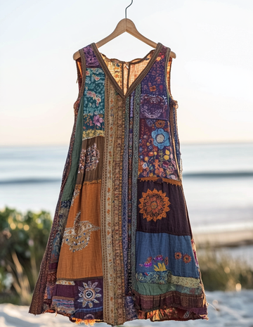 Vestido Vintage Patchwork Estampado de Verão ac94