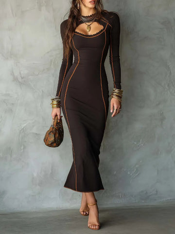 Vestido Midi com Contraste Retrô e Bainha Evasê