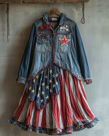 Vestido Casual de Verão com Tema de Dia da Independência 822f