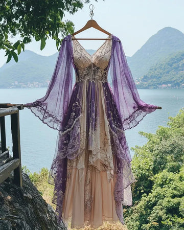 Vestido Longo Babados Renda Contraste Férias de Verão 05e1