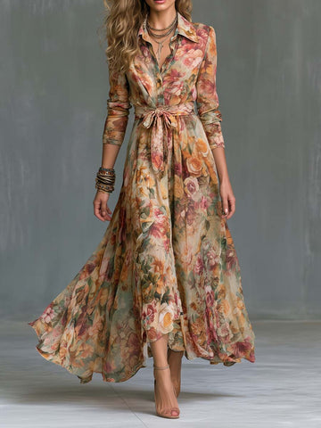 Vestido Maxi Floral Vintage com Cinto