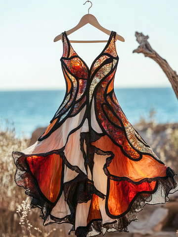 Vestido Casual de Verão Estampado Vintage 1e5d