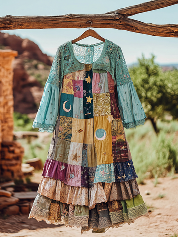 Robe d'été ample en patchwork de coton et de lin 2761