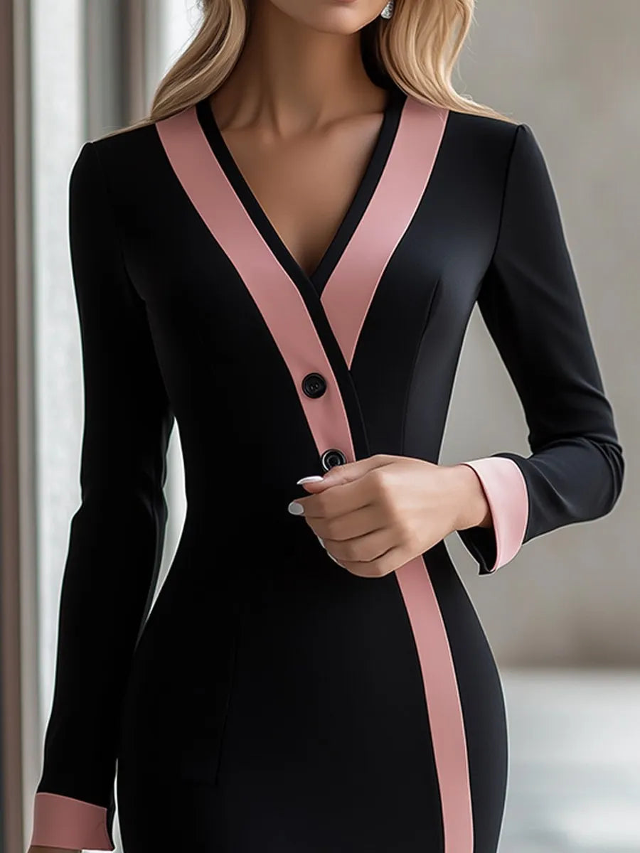 Robe moulante à manches longues et liserés contrastants