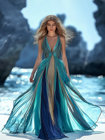 Vestido elegante boêmio para férias de verão