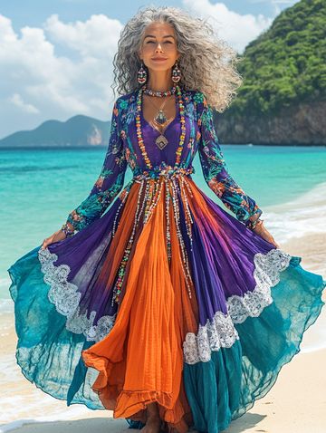 Vestido elegante de verão com contraste de cores 5054