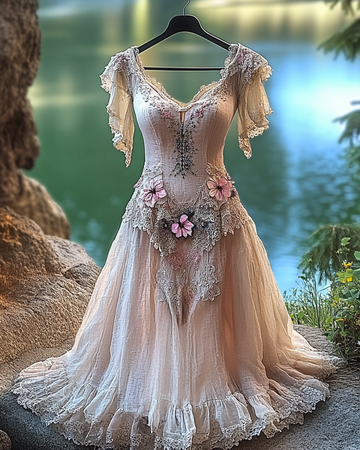 Vestido De Verão Assimétrico Com Renda, Retalhos E Miçangas, Babados 349e