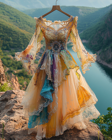 Vestido Irregular de Verão com Renda Patchwork Miçangas e Babados b17c