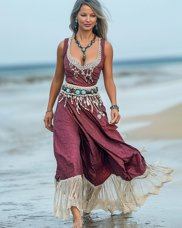 Vestido de Linho com Miçangas Turquesa para Férias de Verão à Beira-Mar 9fed
