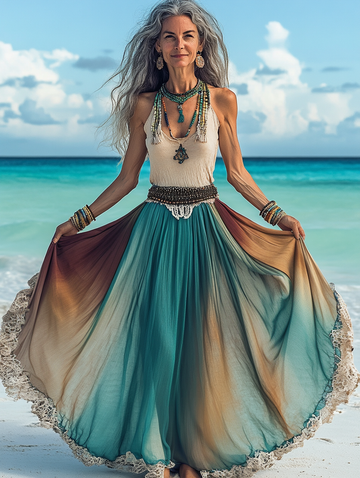 Vestido elegante de verão com contraste de cores f3da