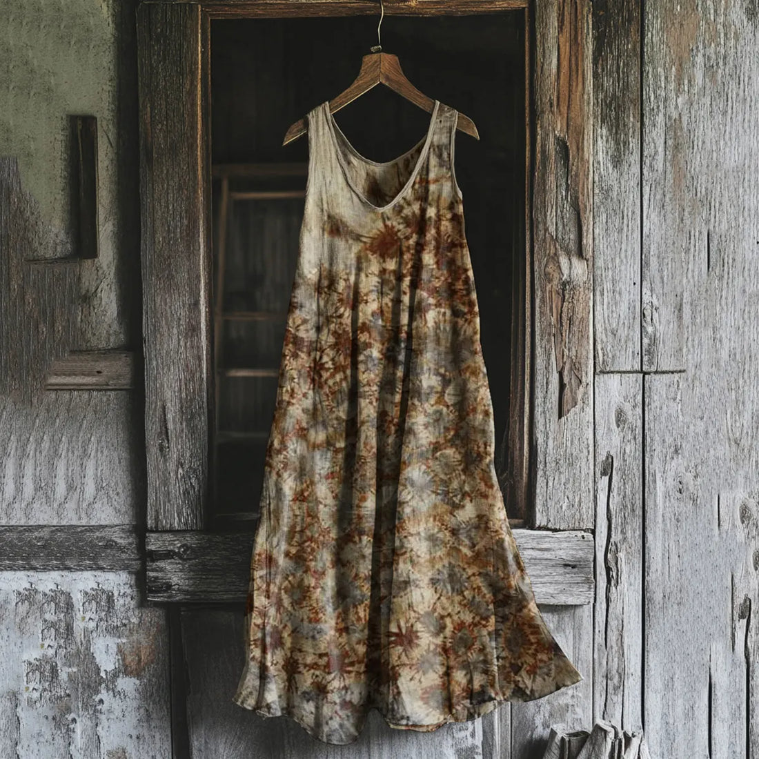Vestido Midi Regata Estampado Enferrujado Vintage f897