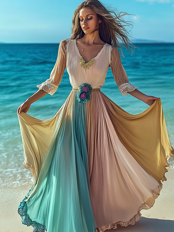 Vestido elegante de verão com contraste de cores 562d