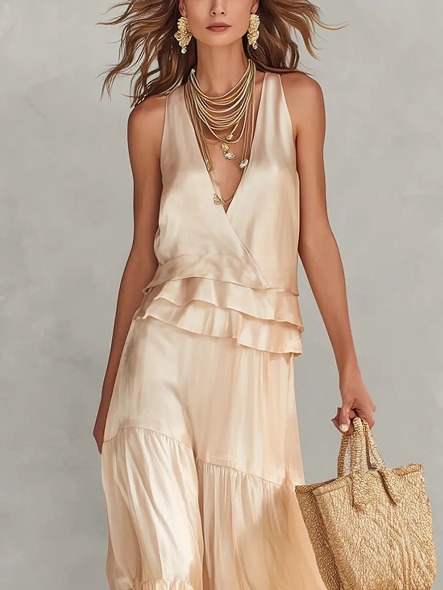 Luxury Champagne Satin Skirt Suit