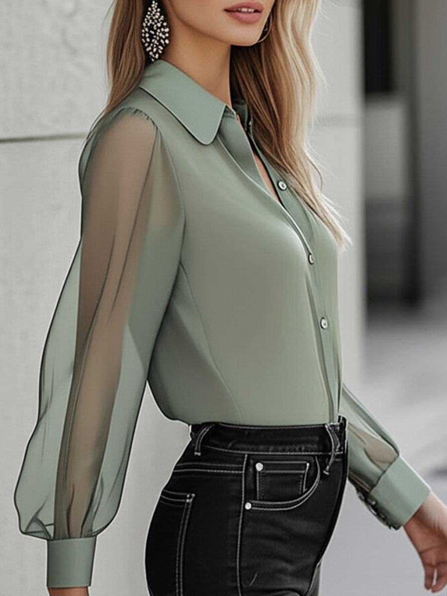 Chemise boutonnée chic et intemporelle à manches transparentes