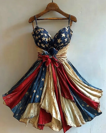 Robe dorée imprimée sur le thème du Jour de l'Indépendance 24f9