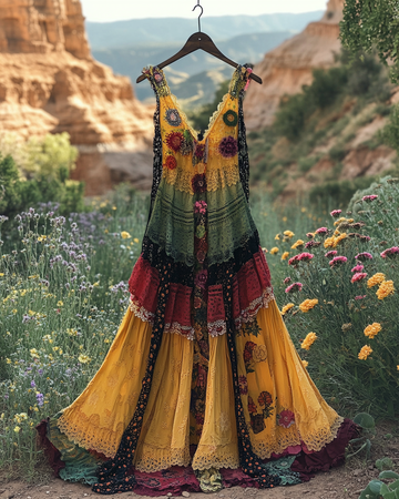 Vestido de verão colorido com retalhos contrastantes 4494