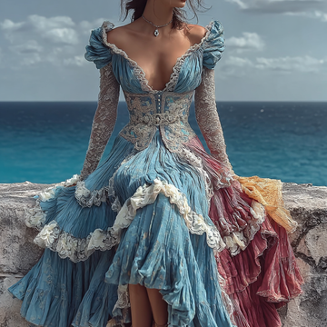 Vestido Confortável com Patchwork de Renda Bordada Floral de Verão e1b3