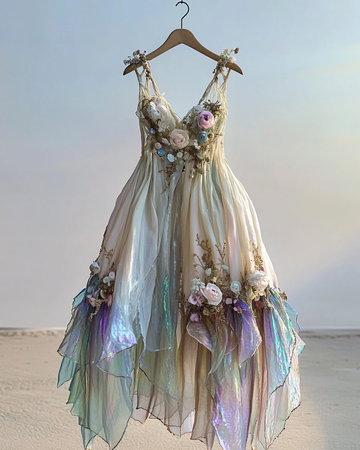 Vestido de verão irregular com renda e miçangas 4030