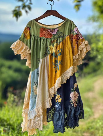 Vestido patchwork colorido de verão com contraste 84a4