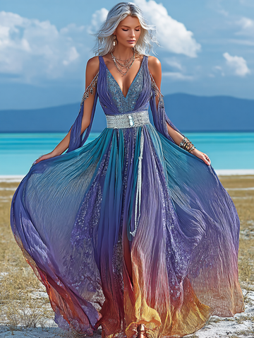 Vestido de verão elegante com contraste de cores 4271