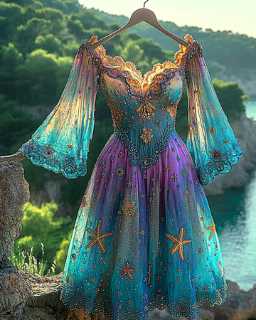 Abito in chiffon con perline sfumate a forma di stella marina per vacanze estive 47c7