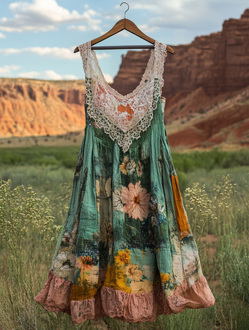Vestido de verão colorido com retalhos em contraste a0b3