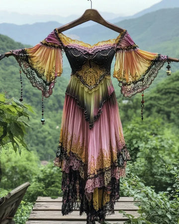 Vestido Verão com Babados, Renda e Contraste de Cores 3c1d