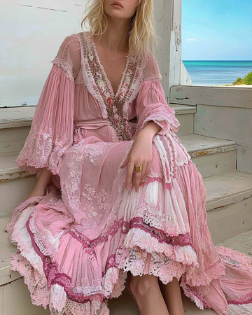 Robe d'été à volants brodée de dentelle florale 88f0